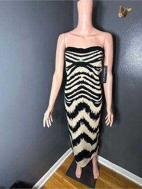 Madden Girl Strapless Zebra-Print Midi Dress in Black and Cream